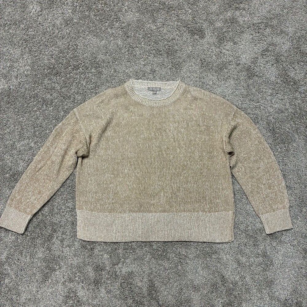 J.Crew Linen Blend Crewneck Sweater Womens L Oatmeal Tan Beach Coastal Grandma